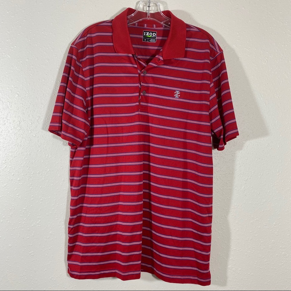 IZOD Performance Polo Shirt Lg. Golf Short Sleeve Polo Shirt Men’s Strip…